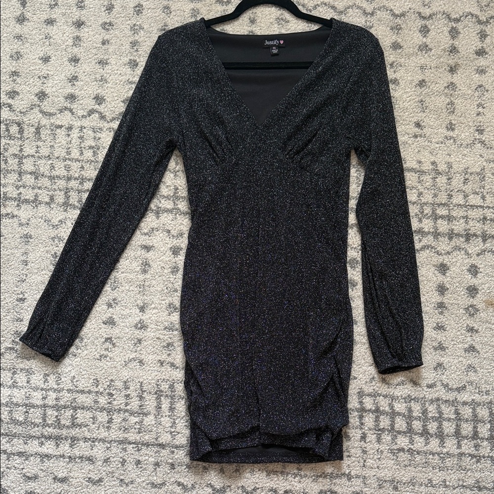 J for Justify Sparkling Black Long Sleeve Dress